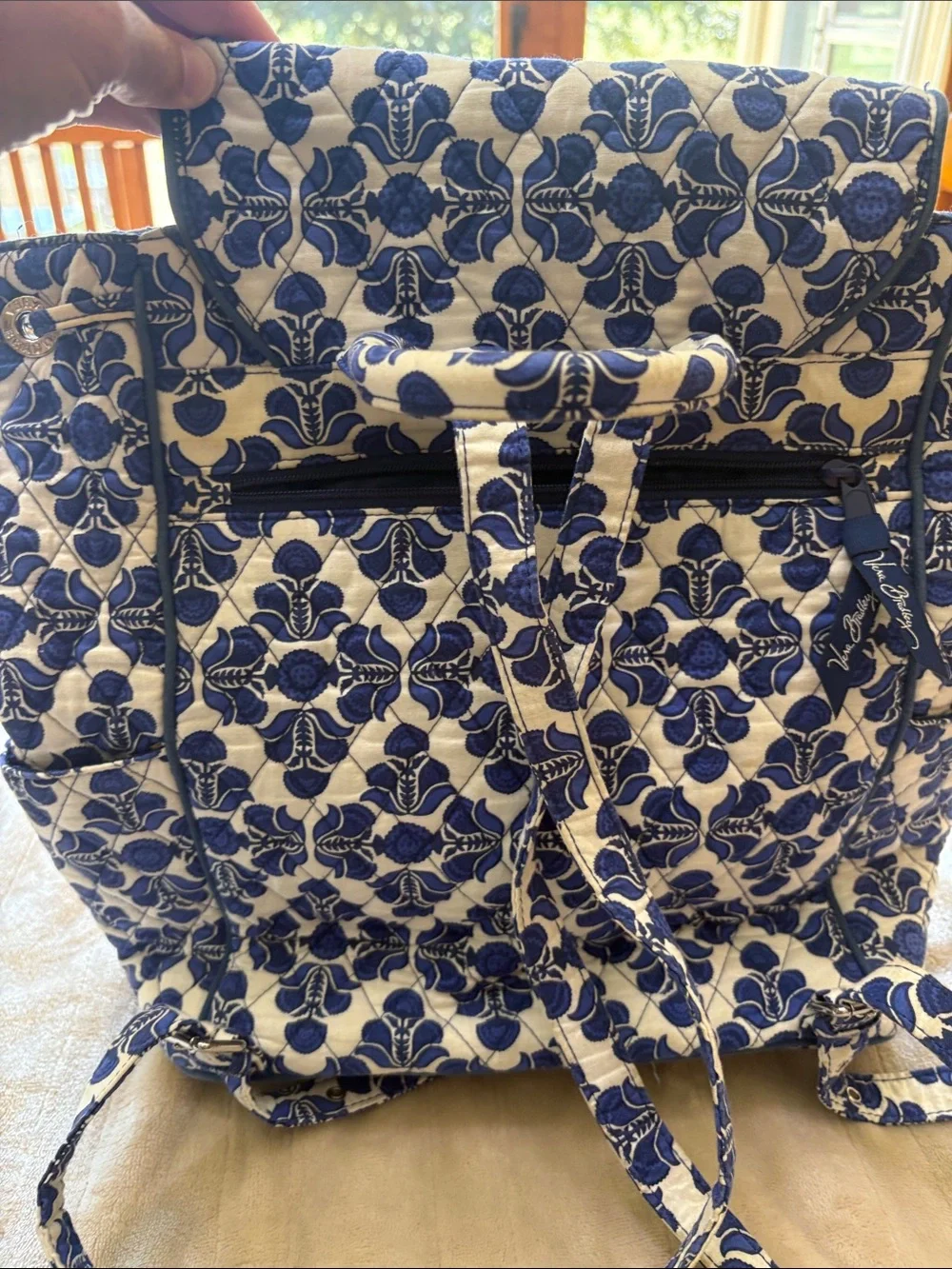 Vera Bradley Quilted Blue & White Patterned Backpack Tote - Women's Bag